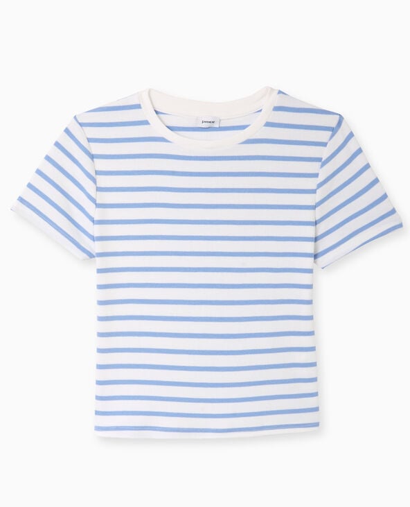 Pimkie T-shirt Court En Maille Côtelée Rayée - Bleu