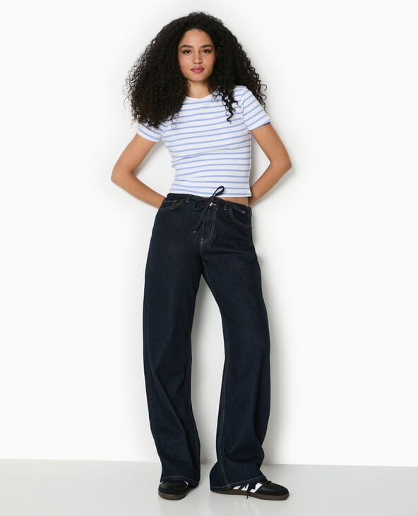 Pimkie T-shirt Court En Maille Côtelée Rayée - Bleu