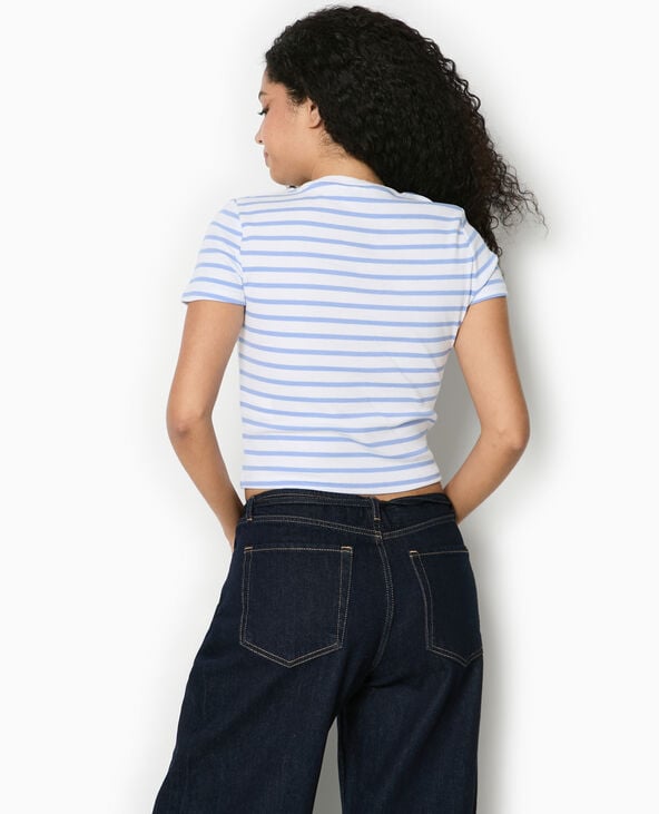 Pimkie T-shirt Court En Maille Côtelée Rayée - Bleu