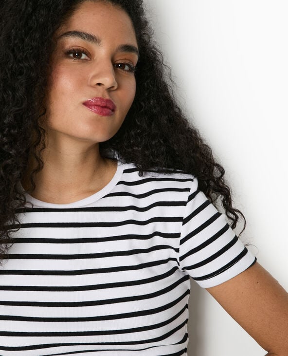 Pimkie T-shirt Court En Maille Côtelée Rayée - Noir