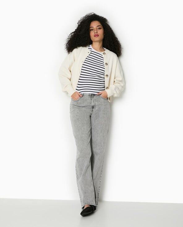 pimkie T-shirt court en maille côtelée rayée - Noir