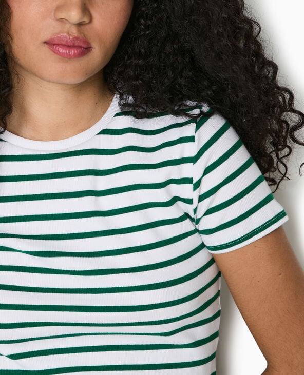 Pimkie T-shirt Court En Maille Côtelée Rayée - Vert