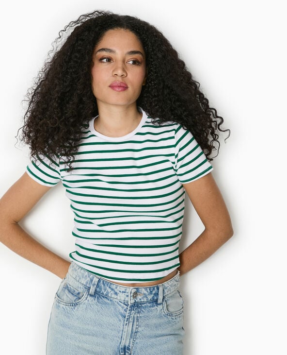 Pimkie T-shirt Court En Maille Côtelée Rayée - Vert