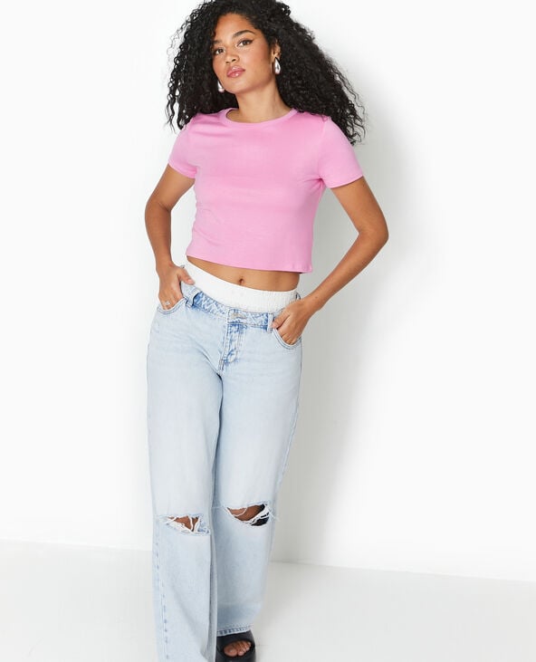Pimkie T-shirt Court En Maille Fluide - Rose