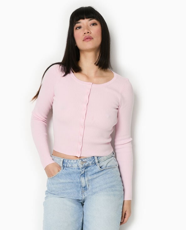 Pimkie T-shirt Gilet En Maille Côtelée - Rose Clair