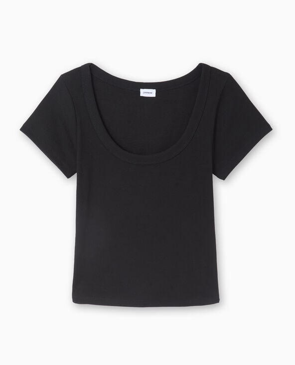 Pimkie T-shirt Maille Côtelée Grande Encolure - Noir