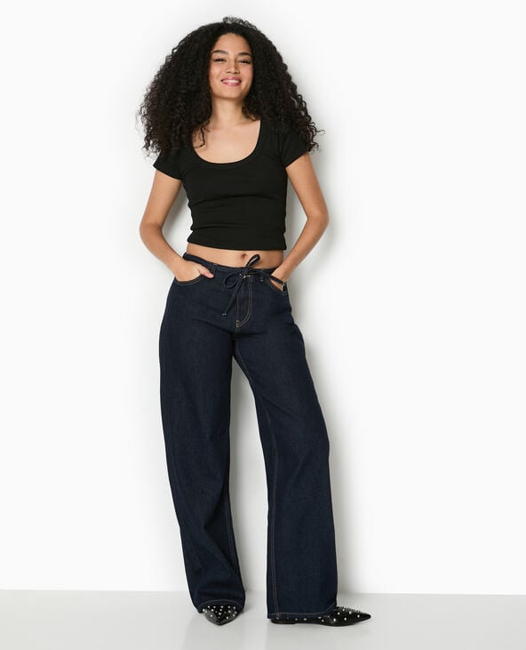 Pimkie T-shirt Maille Côtelée Grande Encolure - Noir