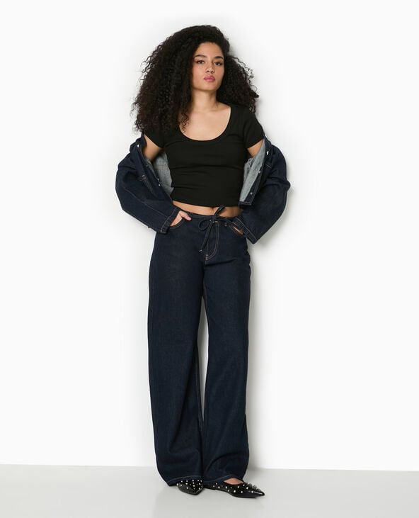 pimkie T-shirt maille côtelée grande encolure - Noir