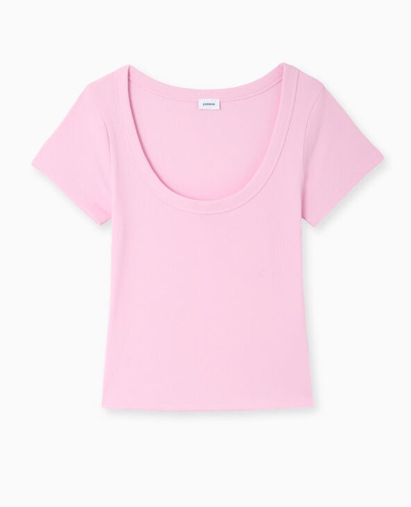 Pimkie T-shirt Maille Côtelée Grande Encolure - Rose