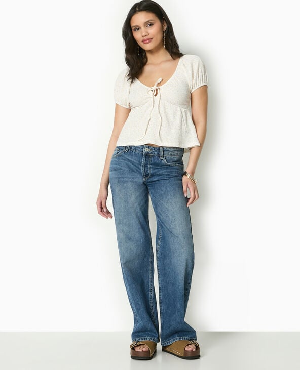 pimkie T-shirt manches ballons avec nouette - Blanc