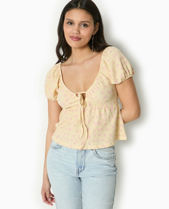 Pimkie T-shirt Manches Ballons Avec Nouette - Jaune