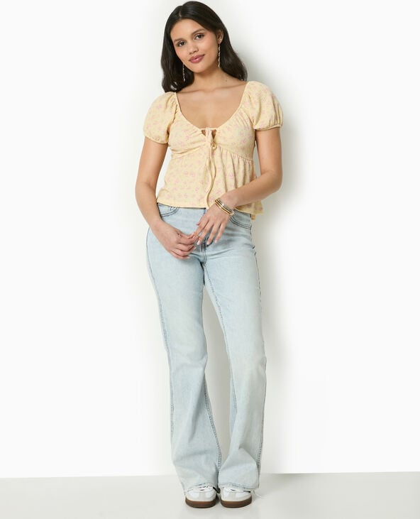 pimkie T-shirt manches ballons avec nouette - Jaune