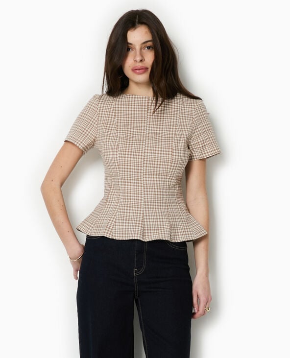 Pimkie Top à Basque Petits Carreaux - Beige