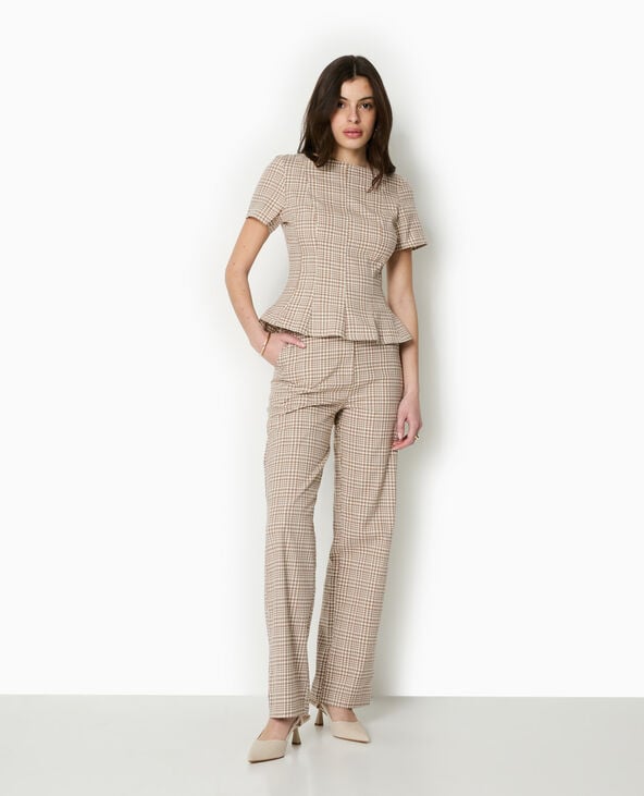 pimkie Top à basque petits carreaux - Beige