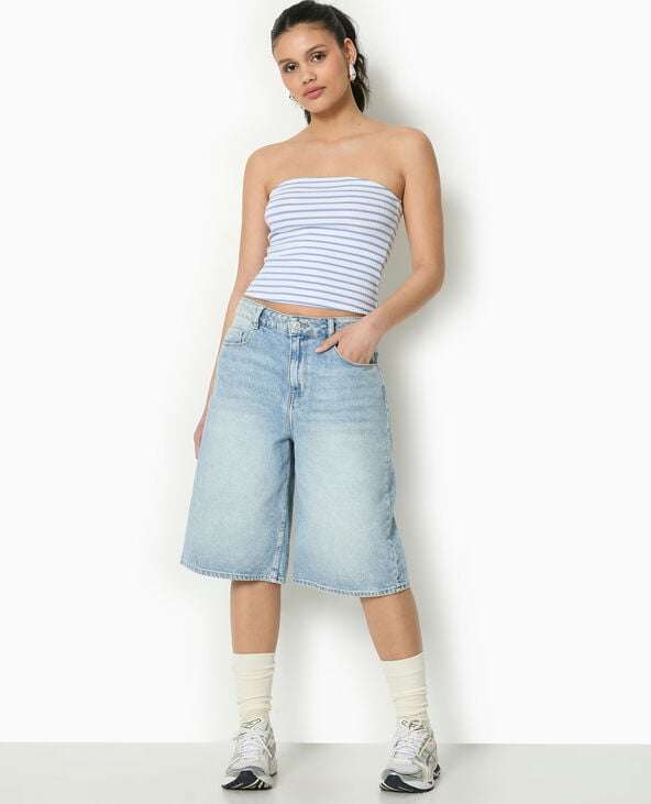 pimkie Top bandeau en maille côtelée rayée - Bleu