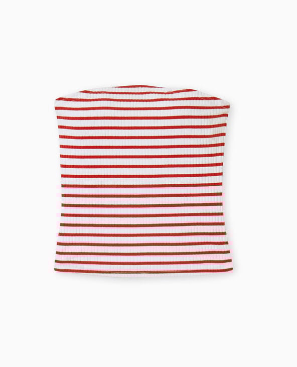 Pimkie Top Bandeau En Maille Côtelée Rayée - Rouge