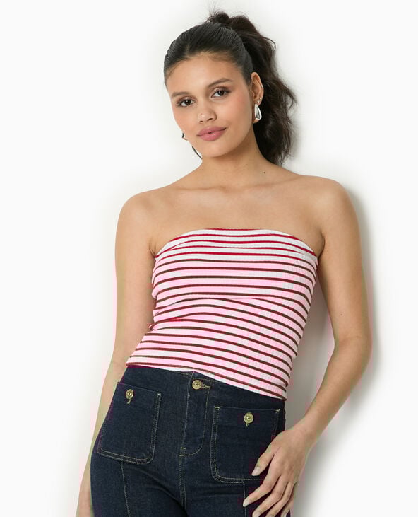 Pimkie Top Bandeau En Maille Côtelée Rayée - Rouge