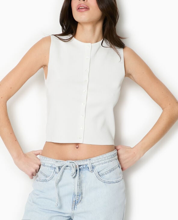 Pimkie Top Boutonné En Maille Fine - Blanc
