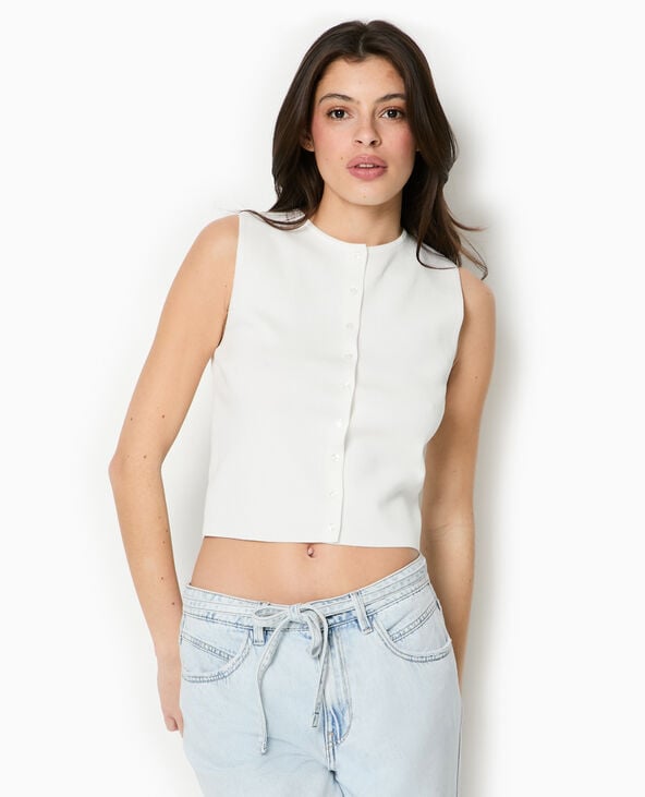 Pimkie Top Boutonné En Maille Fine - Blanc