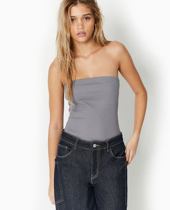 Pimkie Top Bustier En Maille Côtelée - Gris