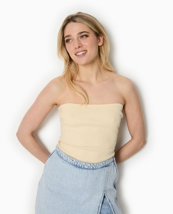 Pimkie Top Bustier En Maille Côtelée - Jaune Pâle