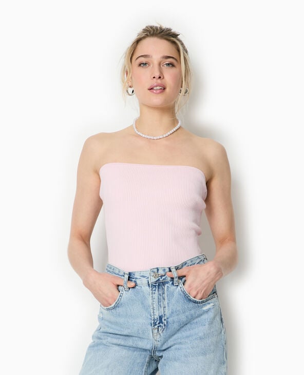 Pimkie Top Bustier En Maille Côtelée - Rose