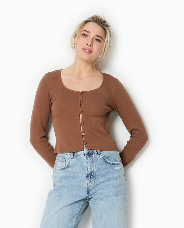 Pimkie Top Cardigan En Maille Fantaisie - Marron