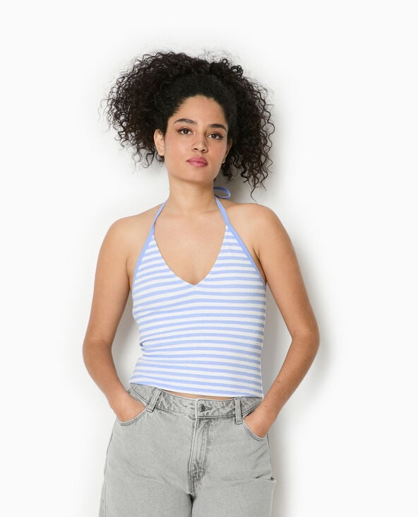 Pimkie Top Dos-nu Court Rayé - Bleu