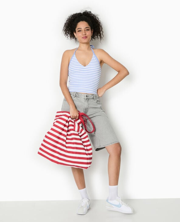 pimkie Top dos-nu court rayé - Bleu