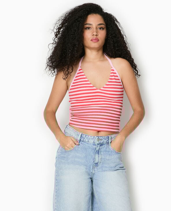 Pimkie Top Dos-nu Court Rayé - Rose