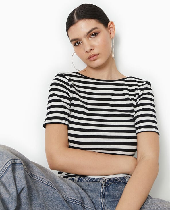 Pimkie Top Dos-nu En Maille Côtelée Rayée - Blanc