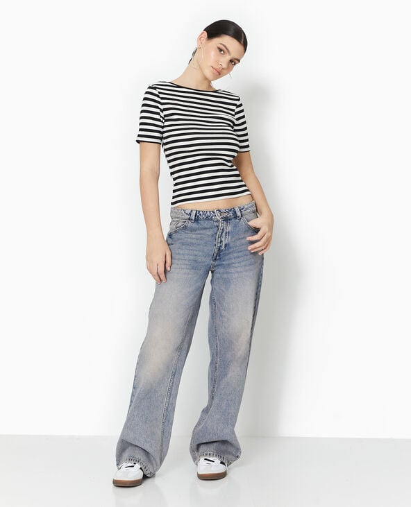 Pimkie Top Dos-nu En Maille Côtelée Rayée - Blanc