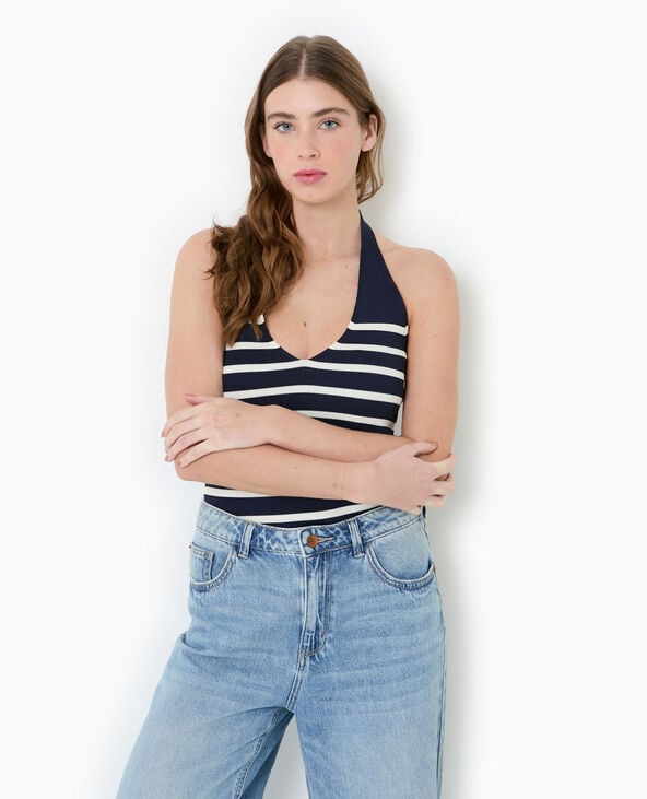 Pimkie Top Dos-nu En Maille Rayée - Noir