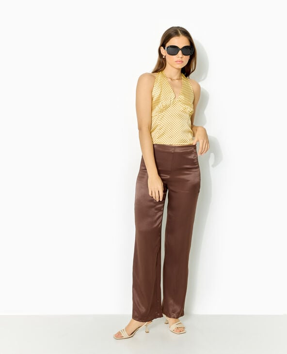 Pimkie Top Dos-nu En Satin Motif Pois - Jaune