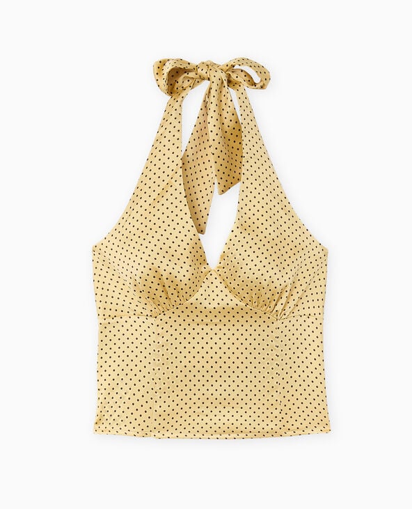 Pimkie Top Dos-nu En Satin Motif Pois - Jaune