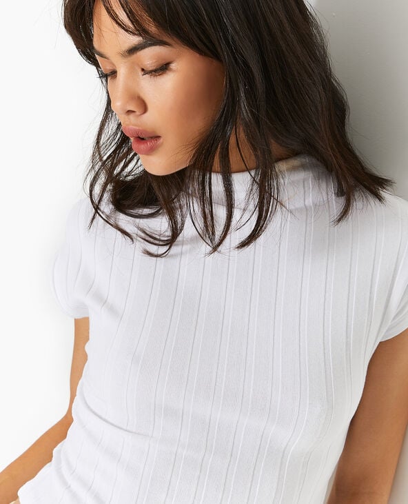 Pimkie Top En Maille Côtes Plates - Blanc