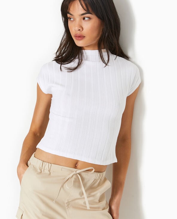 Pimkie Top En Maille Côtes Plates - Blanc