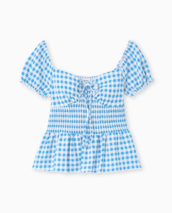 Pimkie Top Manches Ballons Motif Vichy - Bleu