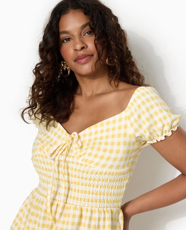 Pimkie Top Manches Ballons Motif Vichy - Jaune