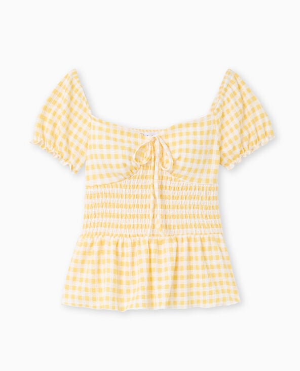 Pimkie Top Manches Ballons Motif Vichy - Jaune