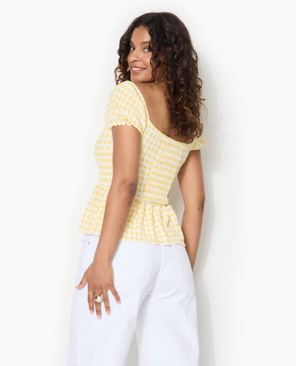 Pimkie Top Manches Ballons Motif Vichy - Jaune