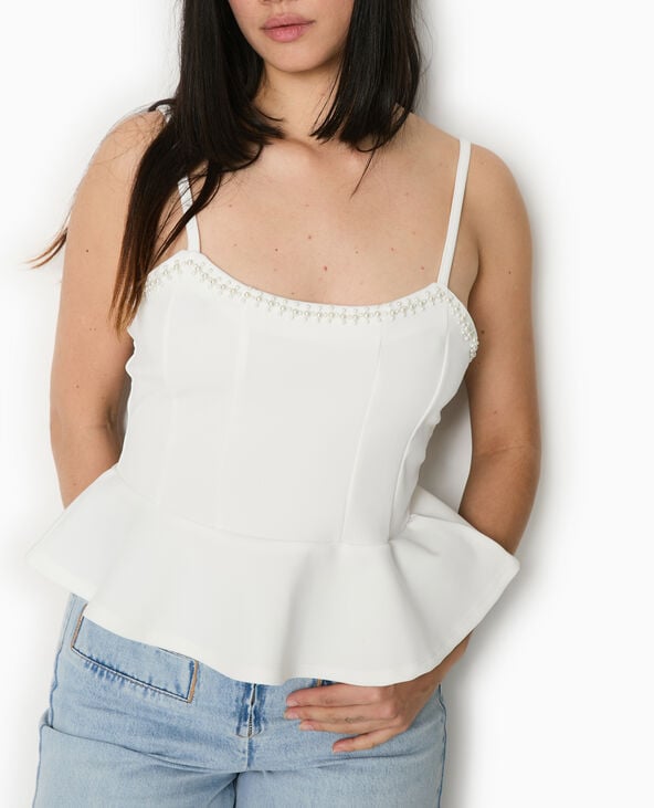 Pimkie Top Peplum à Bretelles Avec Perles - Blanc