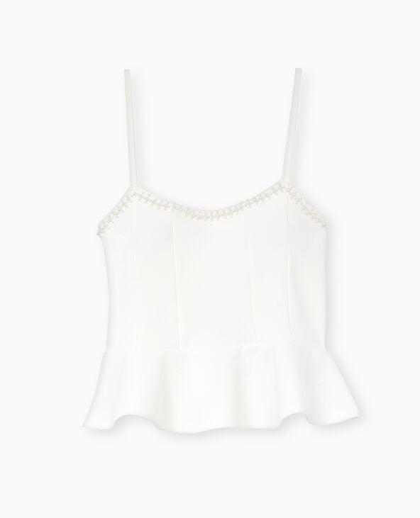 Pimkie Top Peplum à Bretelles Avec Perles - Blanc
