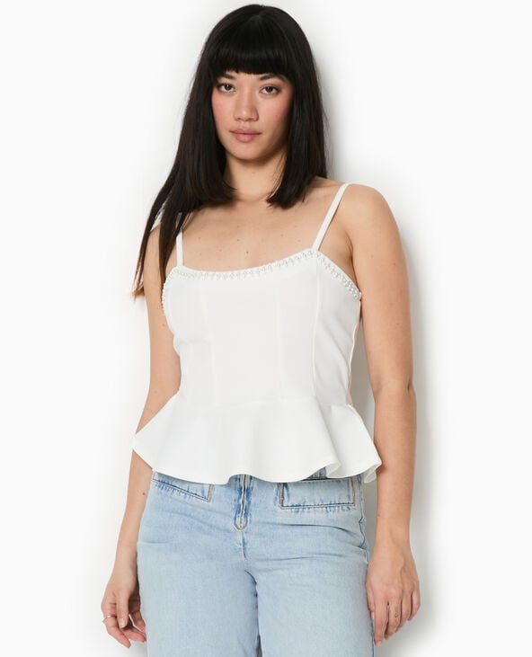 Pimkie Top Peplum à Bretelles Avec Perles - Blanc