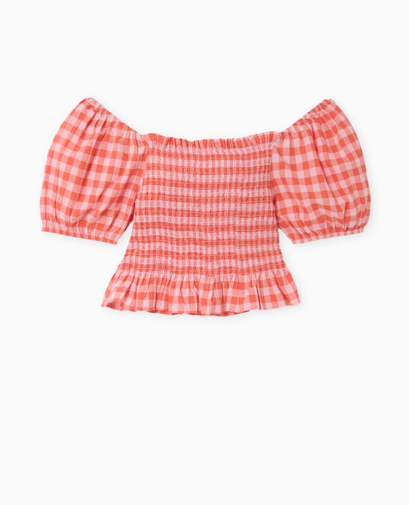 Pimkie Top Smocké Motif Vichy - Orange