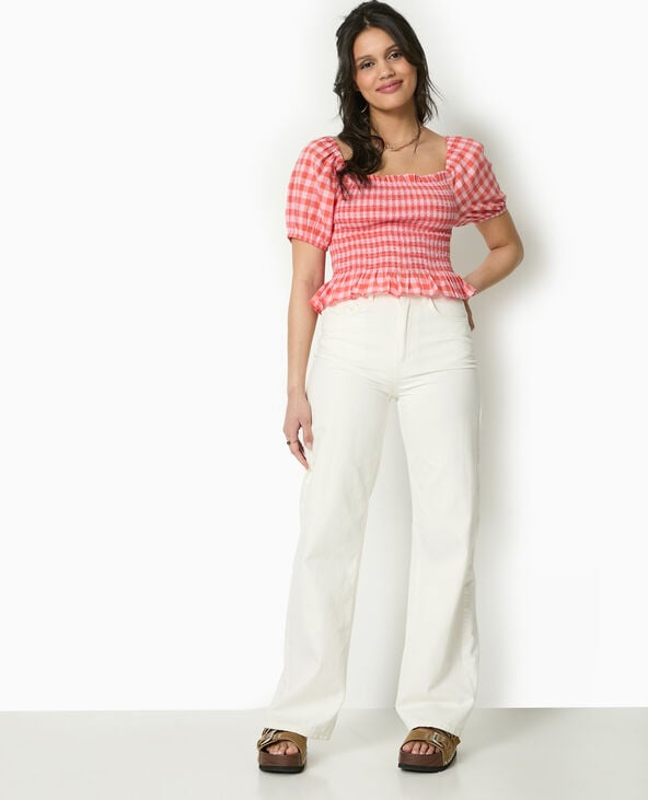 Pimkie Top Smocké Motif Vichy - Orange