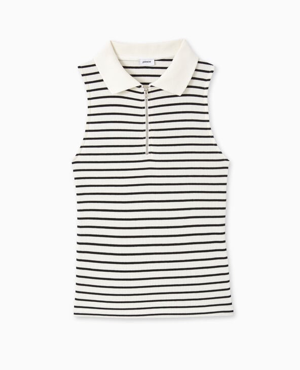 Pimkie Top Zippé Sans Manches Avec Col Polo - Blanc