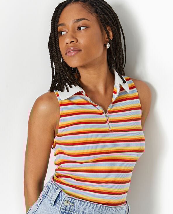 Pimkie Top Zippé Sans Manches Avec Col Polo - Bleu