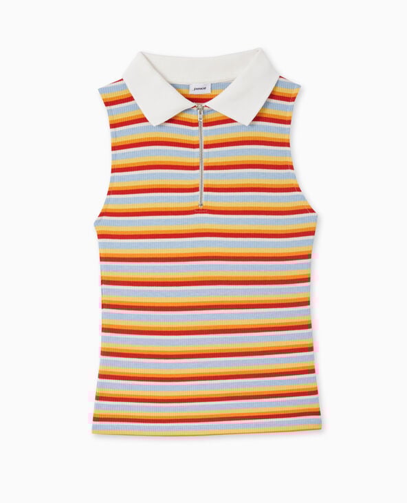 Pimkie Top Zippé Sans Manches Avec Col Polo - Bleu