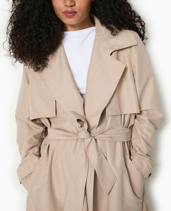 Pimkie Trench Long Et Fluide Avec Ceinture - Écru
